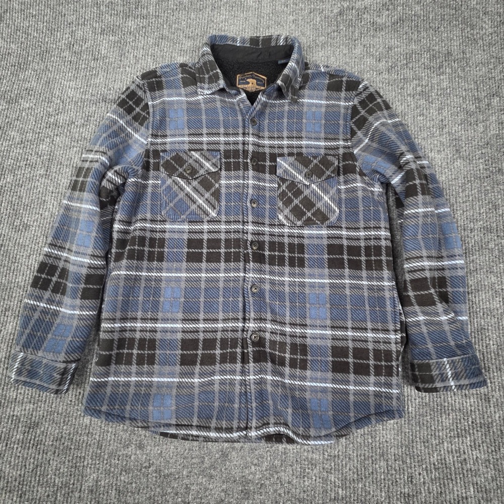 Freedom Foundry‎ Mens L G Flannel Lined Sherpa Shirt Jacket Blue Plaid Workwear